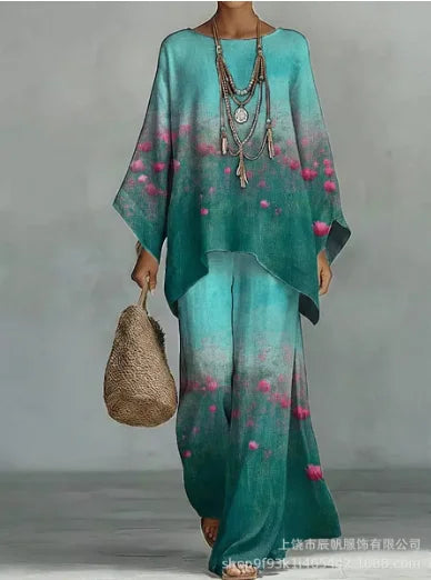 Ensemble femme bohème imprimé haut et pantalon – CLEVI Paris