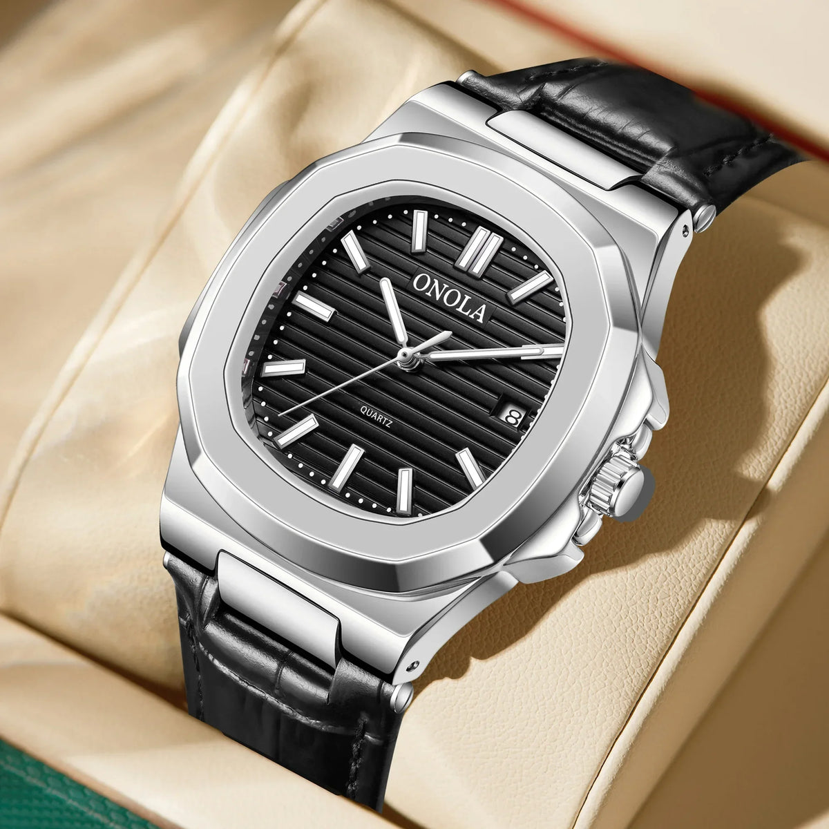 Montre Quartz Business ONOLA Homme Cuir Forme Originale – CLEVI Paris