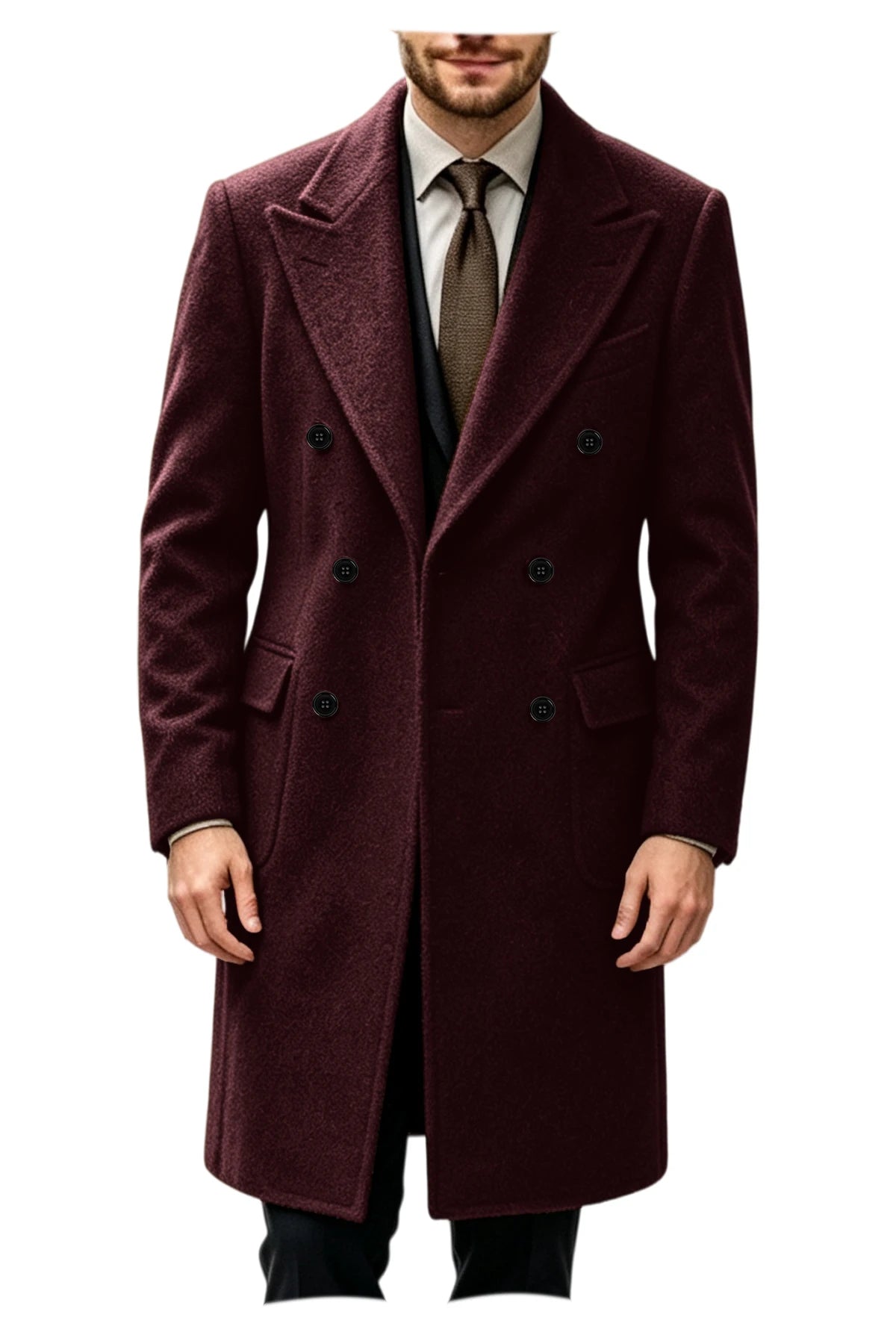 Manteau homme long croisé en laine mélangée – CLEVI Paris