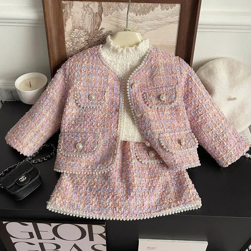 Ensemble fille manteau à carreaux et jupe – CLEVI Paris