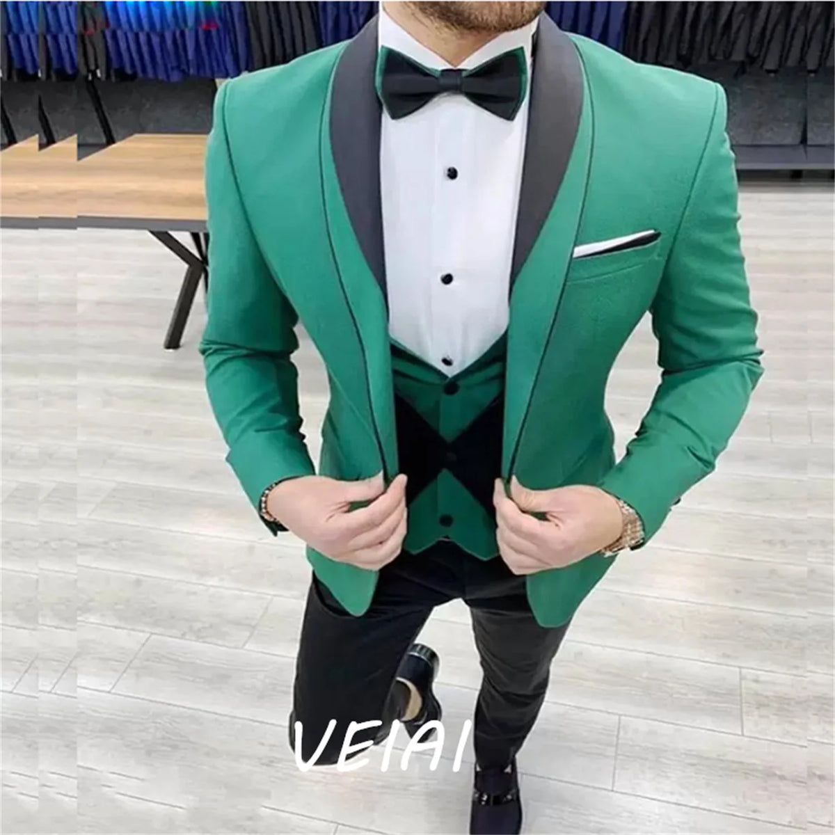 Costume 3 Pièces Homme Veste + Pantalon + Gilet Mariage Business Formel – Coton/Lycra Coupe Droite – 7 Coloris, XS à 5XL – CLEVI Paris