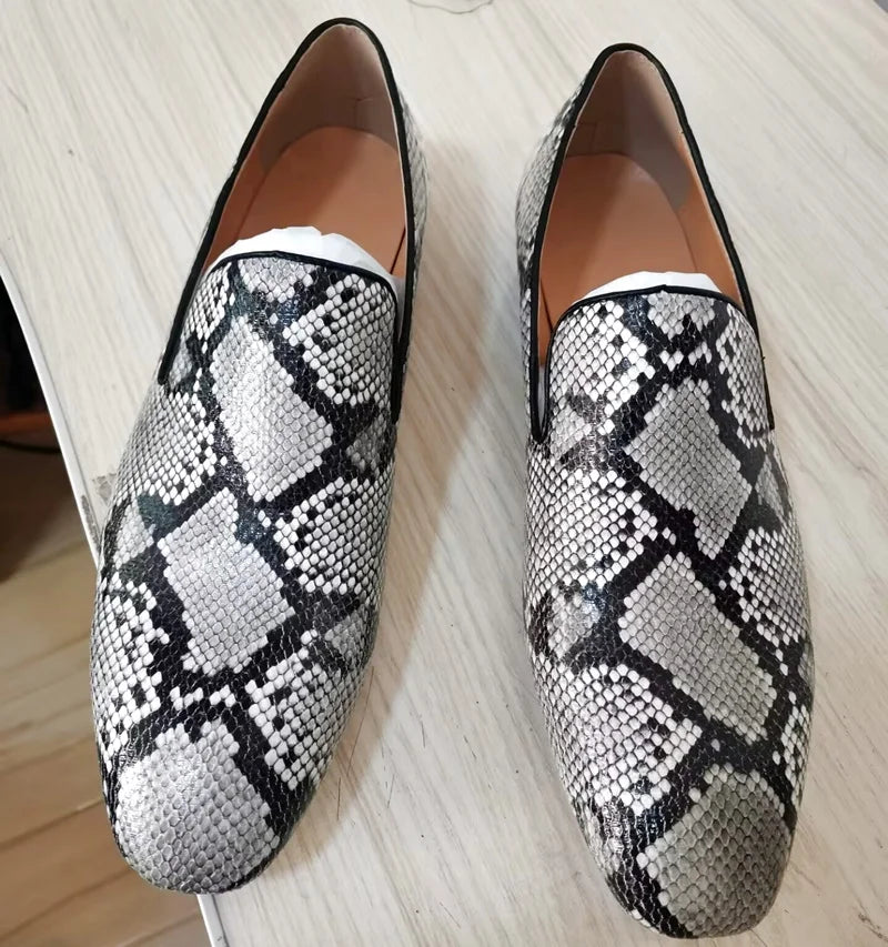 Mocassins Cuir Serpent Homme Gris Slip-On – CLEVI Paris