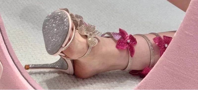 Sandales Stiletto Strass Fleur Bride Cheville Mariage Soirée – CLEVI Paris