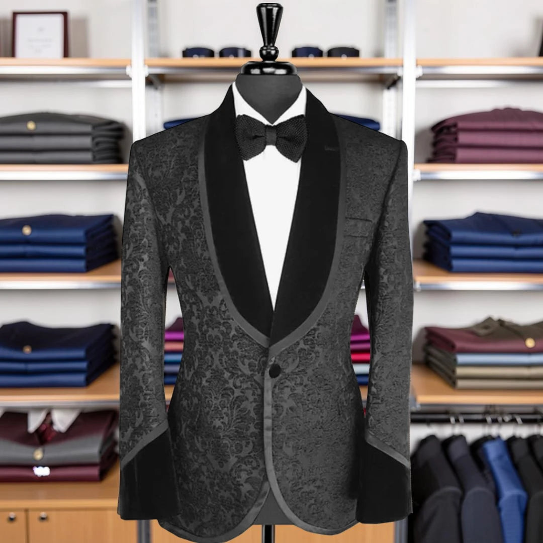 Veste Costume Homme Jacquard Noire – CLEVI Paris