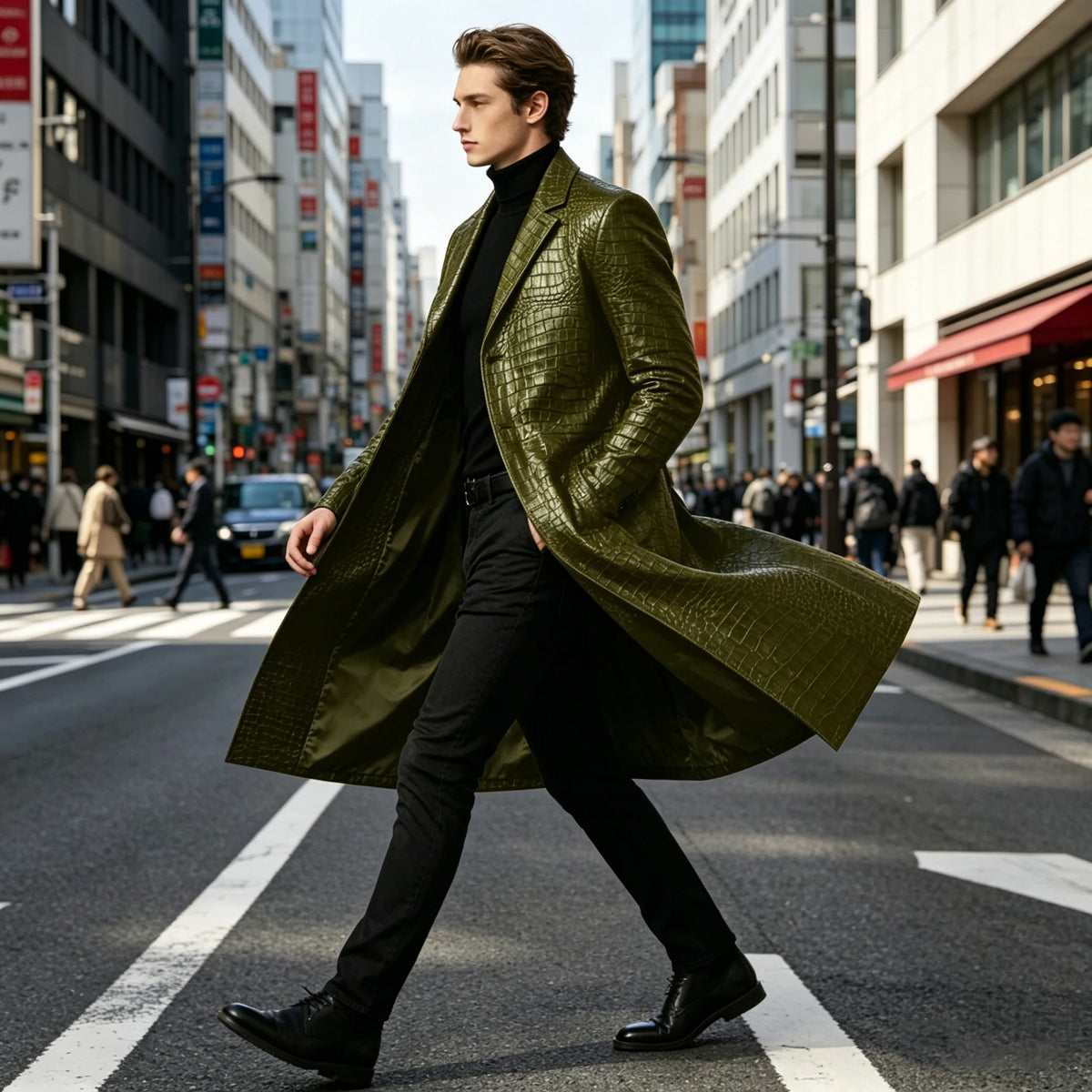 Manteau homme simili cuir motif crocodile – CLEVI Paris