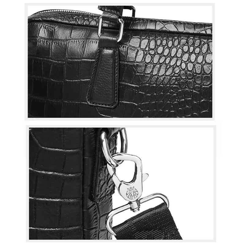 Serviette Homme Cuir Véritable Croco Rigide Laptop 15,6" Noir – CLEVI Paris