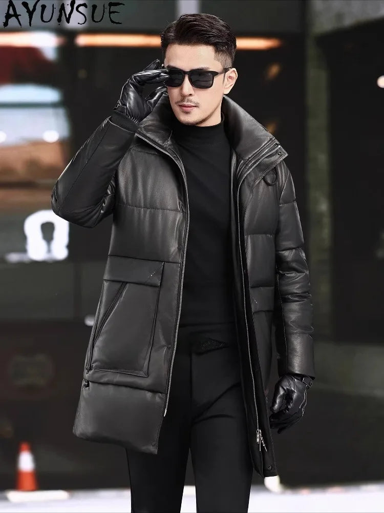 Manteau homme en cuir à capuche amovible – CLEVI Paris