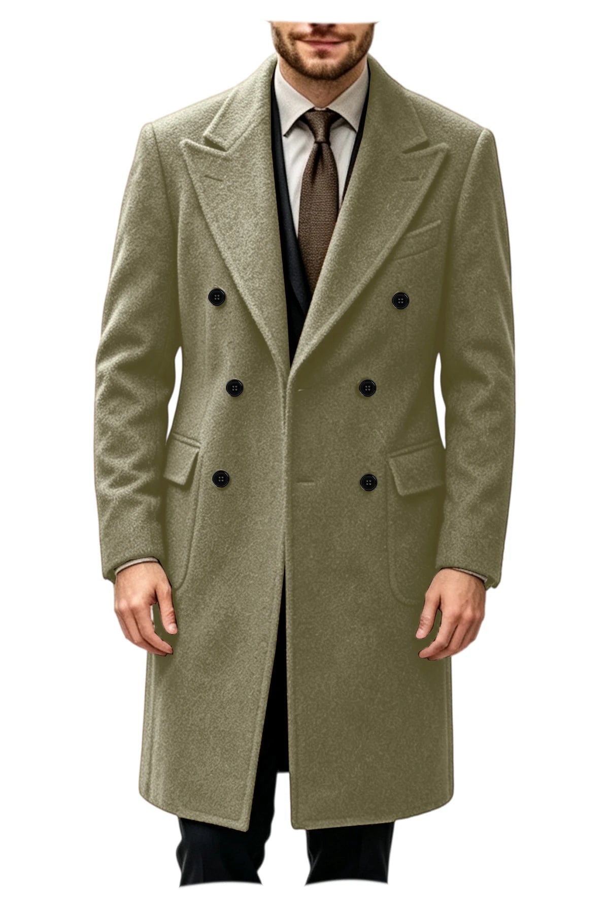 Manteau homme long croisé en laine mélangée – CLEVI Paris