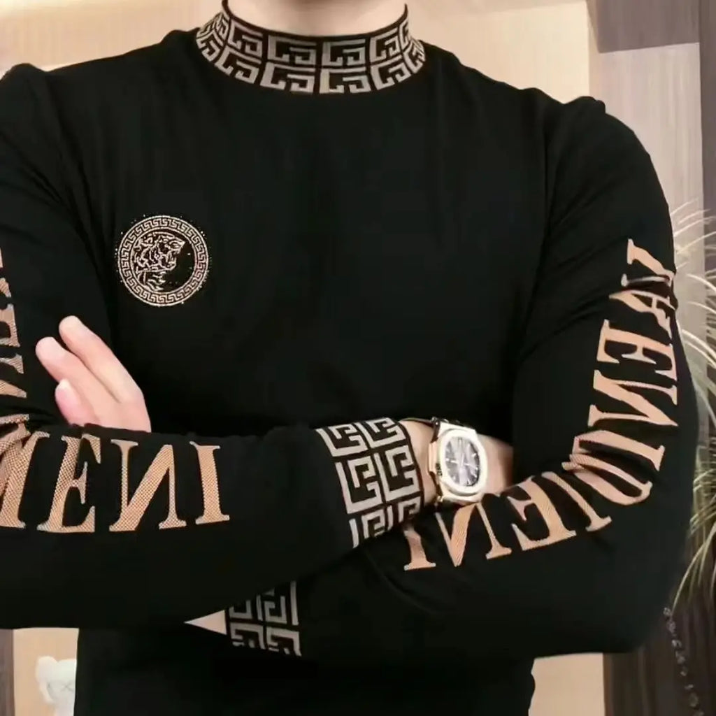 Pull Col Montant Molletonné Homme Velours Noir – CLEVI Paris
