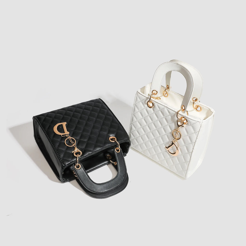 Sac Bandoulière Femme Cuir Motif Carreaux Souple 22×10×20cm Noir Blanc – CLEVI Paris