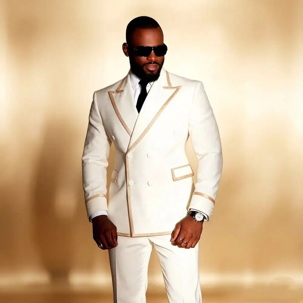 Costume Homme 2 Pièces Smoking Luxe Blanc Revers Pointu Slim Fit Mariage Cérémonie XS-5XL – CLEVI Paris