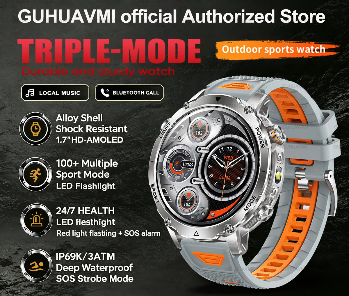Montre connectée sport AMOLED 1,7 pouce – CLEVI Paris