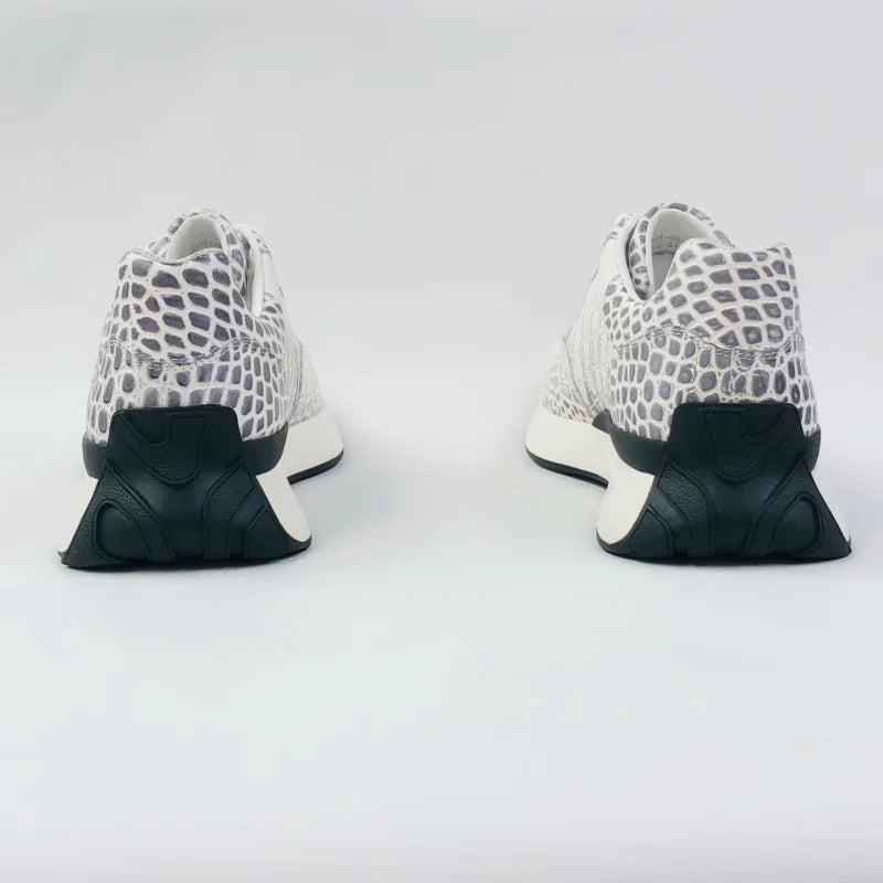 Sneakers Cuir Motif Croco Ivoire Lacets Homme – CLEVI Paris