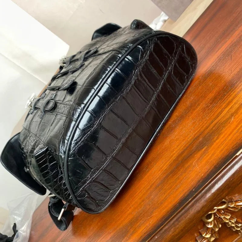 Sac à Dos Cuir Croco Noir Homme Cordon 30x38cm – CLEVI Paris