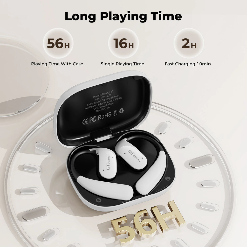 Écouteurs Bluetooth GTbeans E20 Open-Ear 56h IP55 – CLEVI Paris