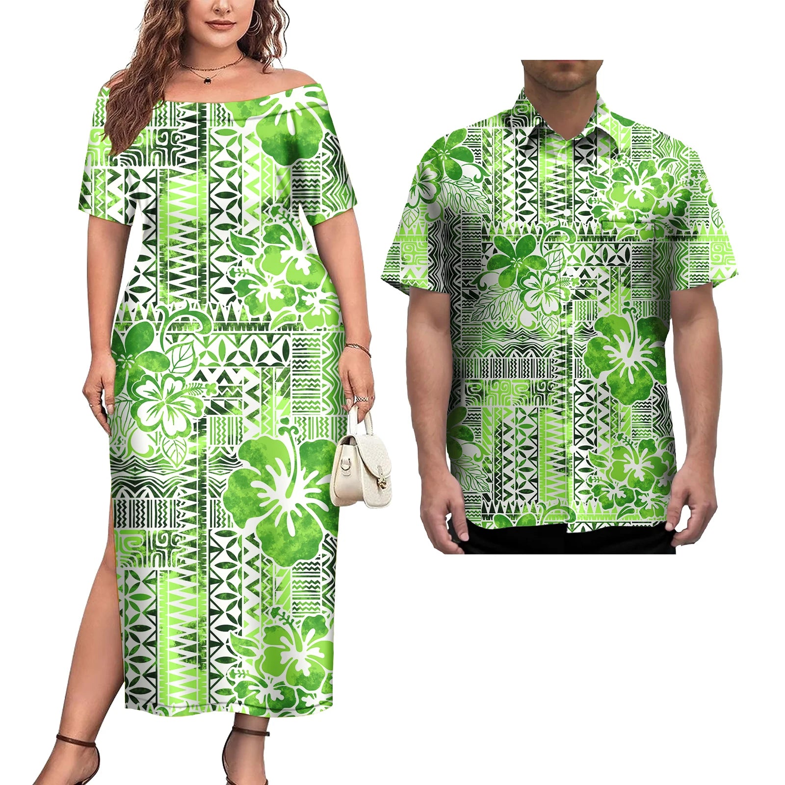 Ensemble Couple 2 Pièces Robe Femme + Chemise Hawaïenne Homme Motif Polynésien – CLEVI Paris