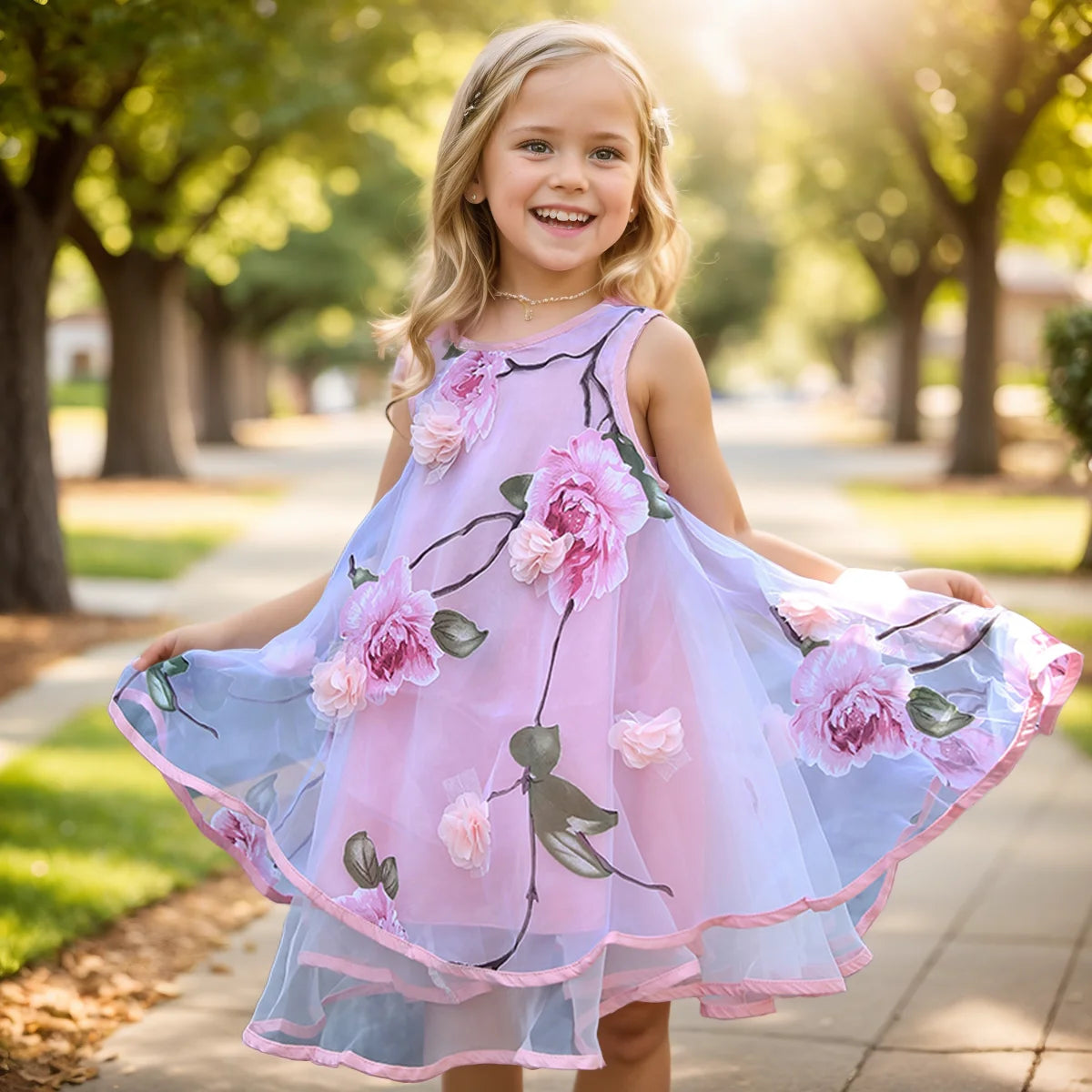 Robe fille bohème à fleurs sans manches – CLEVI Paris