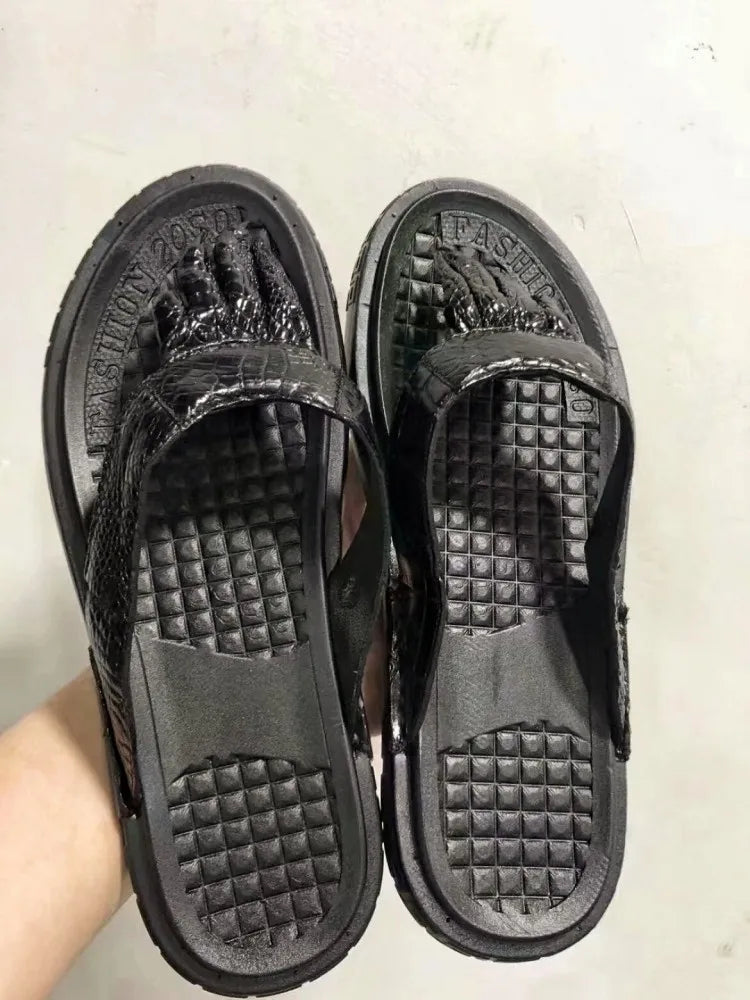Tongs homme en cuir véritable à bout ouvert – CLEVI Paris
