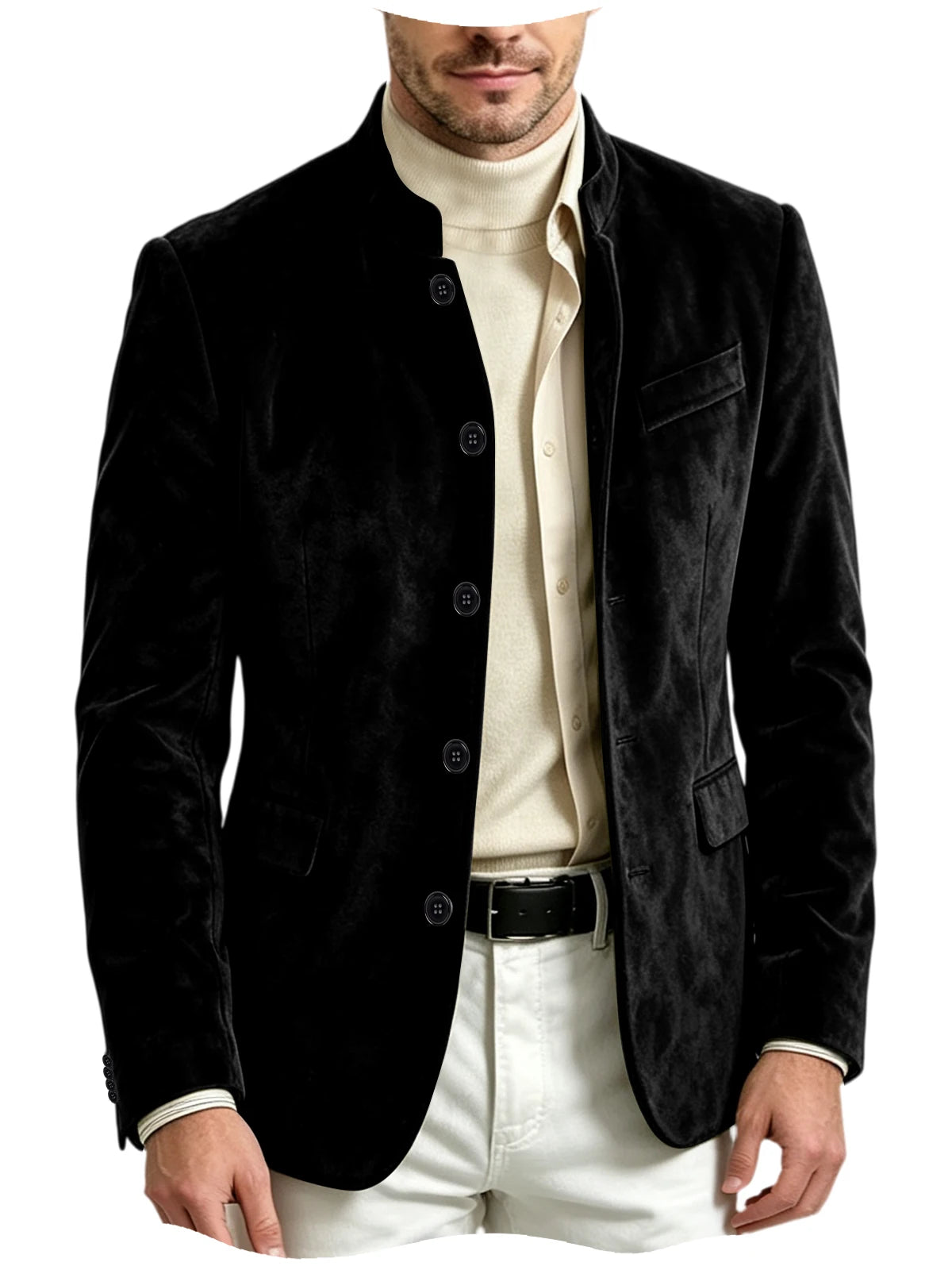 Blazer homme en velours à col montant – CLEVI Paris