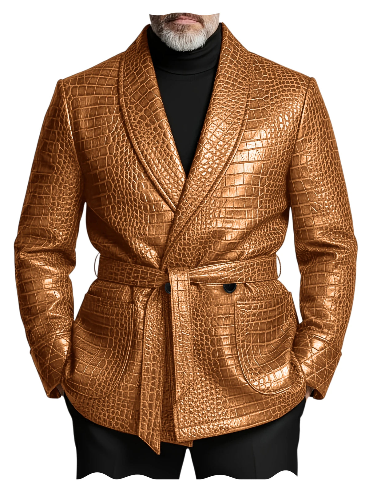 Blazer homme ceinturé à motif crocodile – CLEVI Paris