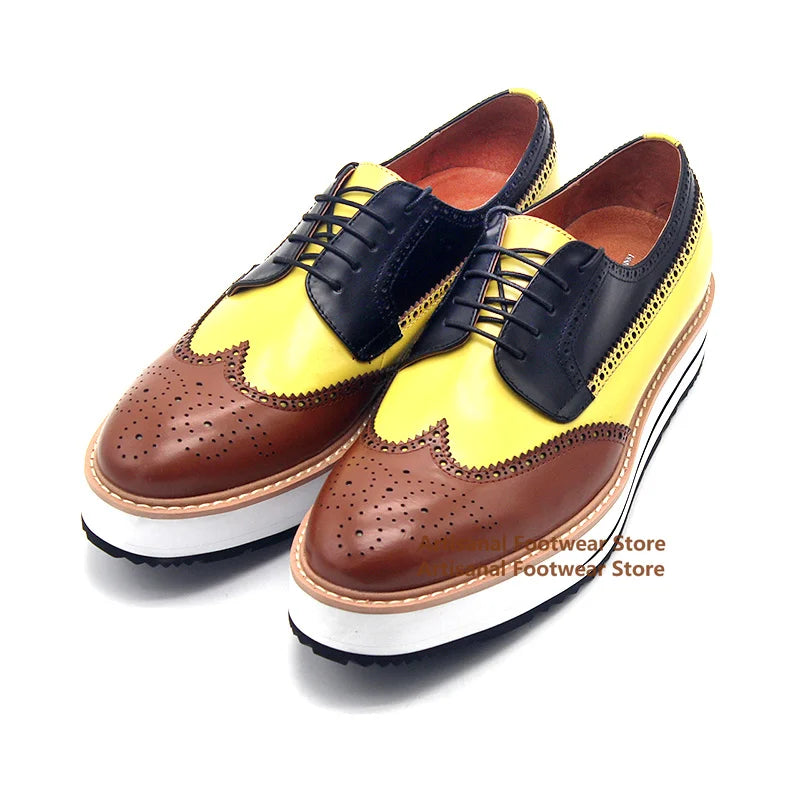 Derby Brogues Cuir Veau Bicolore Fait Main Homme – CLEVI Paris