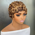 Perruque Pixie Cut Chioma Curly Wavy Highlight Cheveux Humains Brésiliens 150% 4 Teintes 6 Pouces – CLEVI Paris