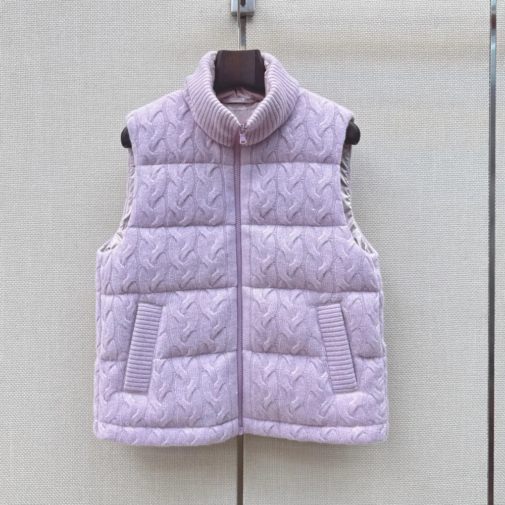 Gilet matelassé femme à maille torsadée – CLEVI Paris