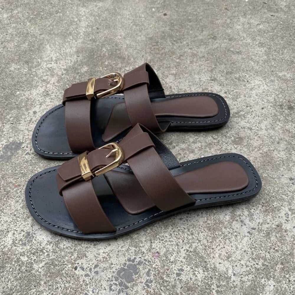 Sandales femme marron à deux brides – CLEVI Paris