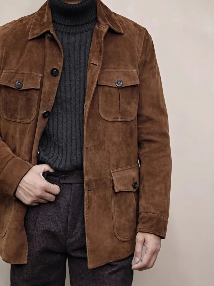 Veste homme en cuir de mouton marron – CLEVI Paris