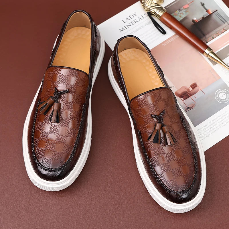 Loafers Homme Cuir Embossé Tassel Slip-On – CLEVI Paris