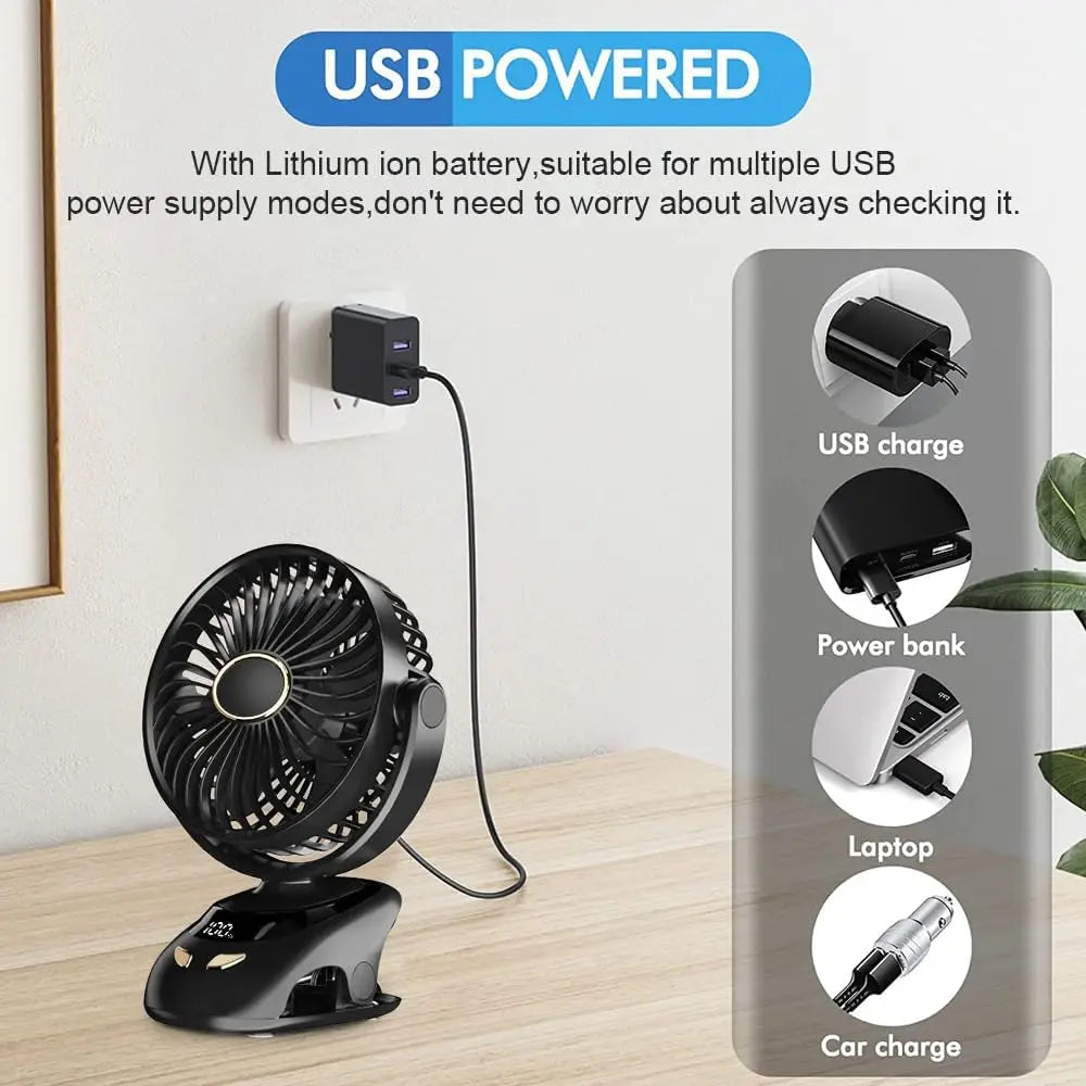 Ventilateur à pince rechargeable 5 vitesses – CLEVI Paris