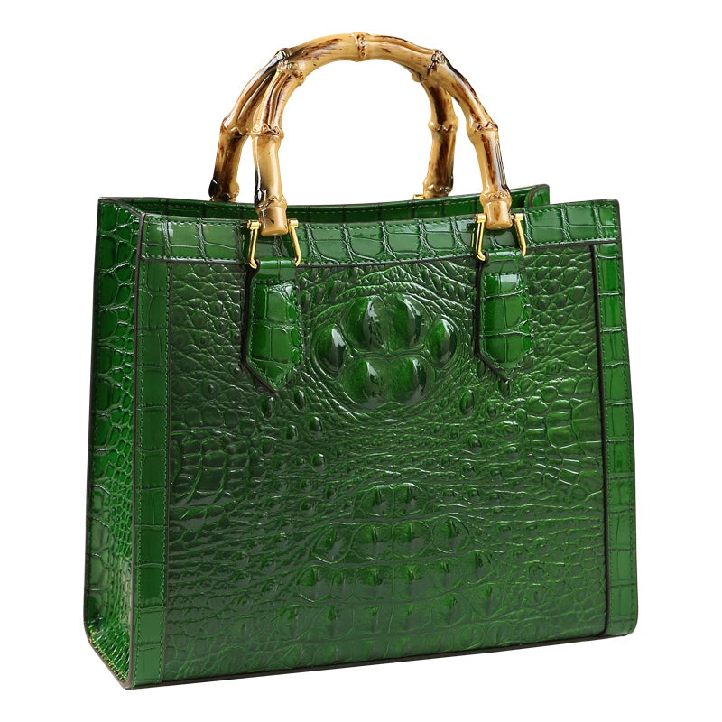 Sac à Main Femme Cuir Véritable Motif Crocodile Anse Bambou Business 4 Coloris – CLEVI Paris