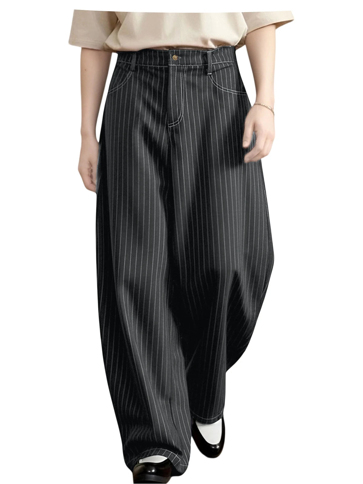 Pantalon homme rayé taille haute coupe large – CLEVI Paris