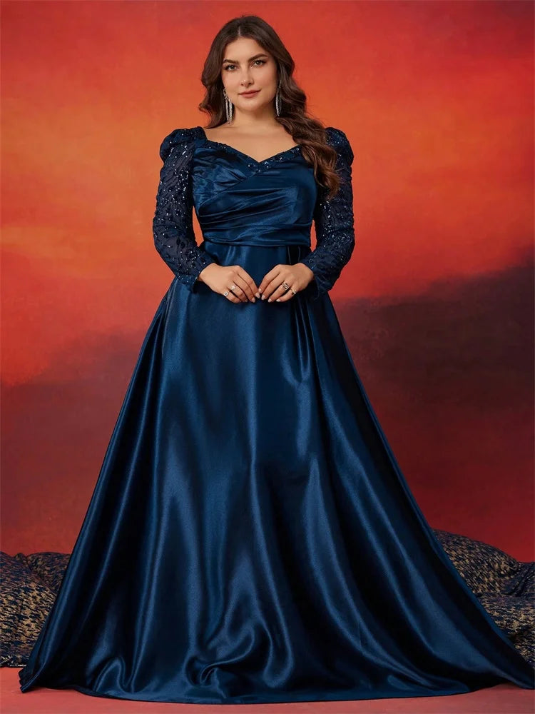 Robe de soirée satin à sequins grande taille – CLEVI Paris