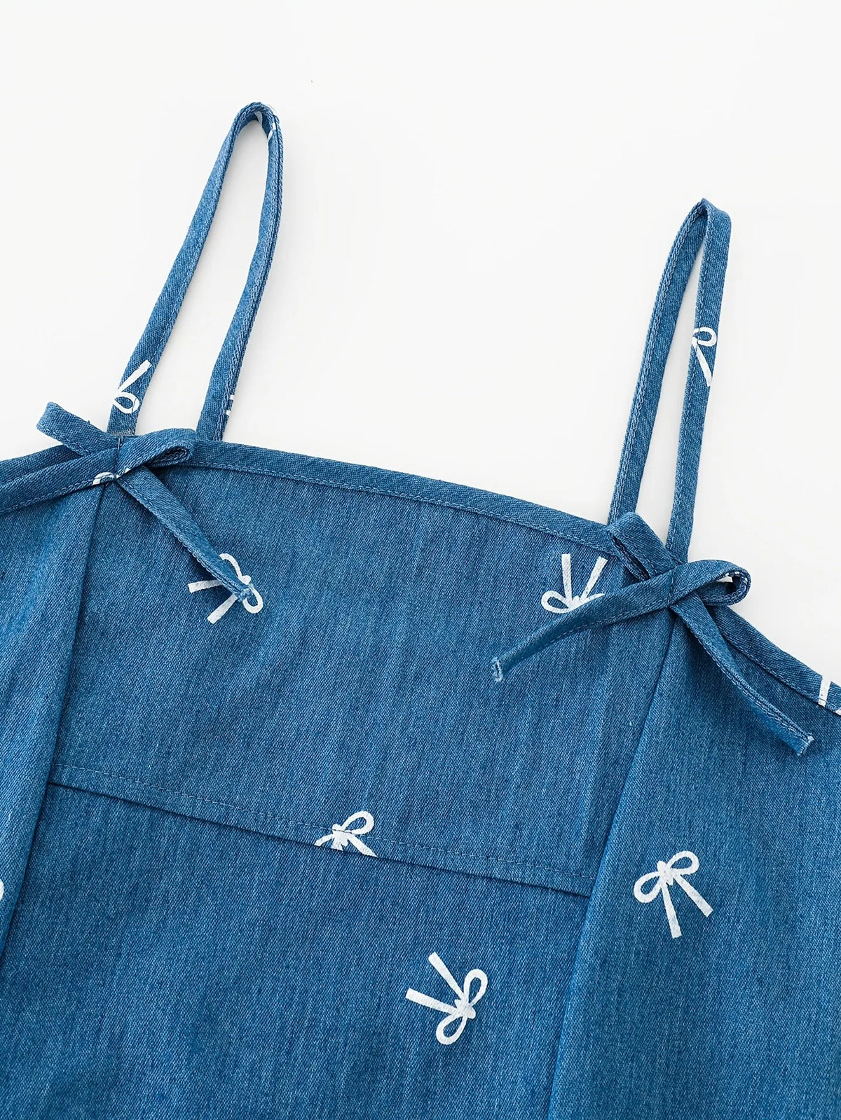 Robe fille bleue à bretelles et nœuds – CLEVI Paris
