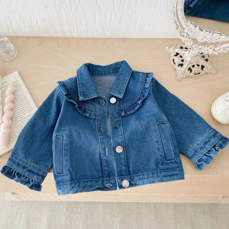 Veste en jean fille à volants – CLEVI Paris