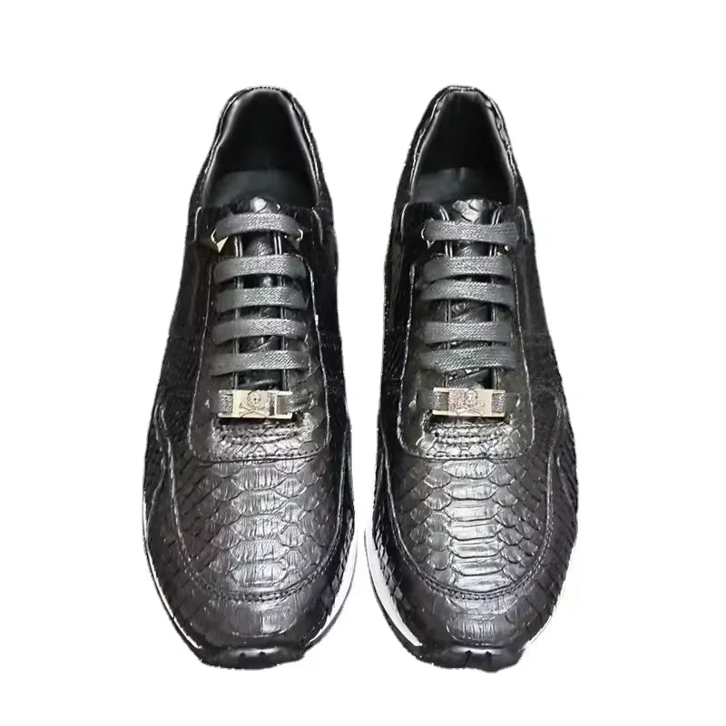 Sneakers Cuir Serpent Homme Lacets Noir Gris – CLEVI Paris