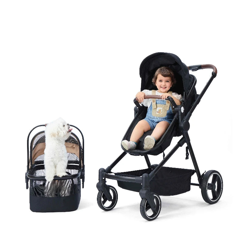 Poussette enfant avec porte-animaux noire – CLEVI Paris