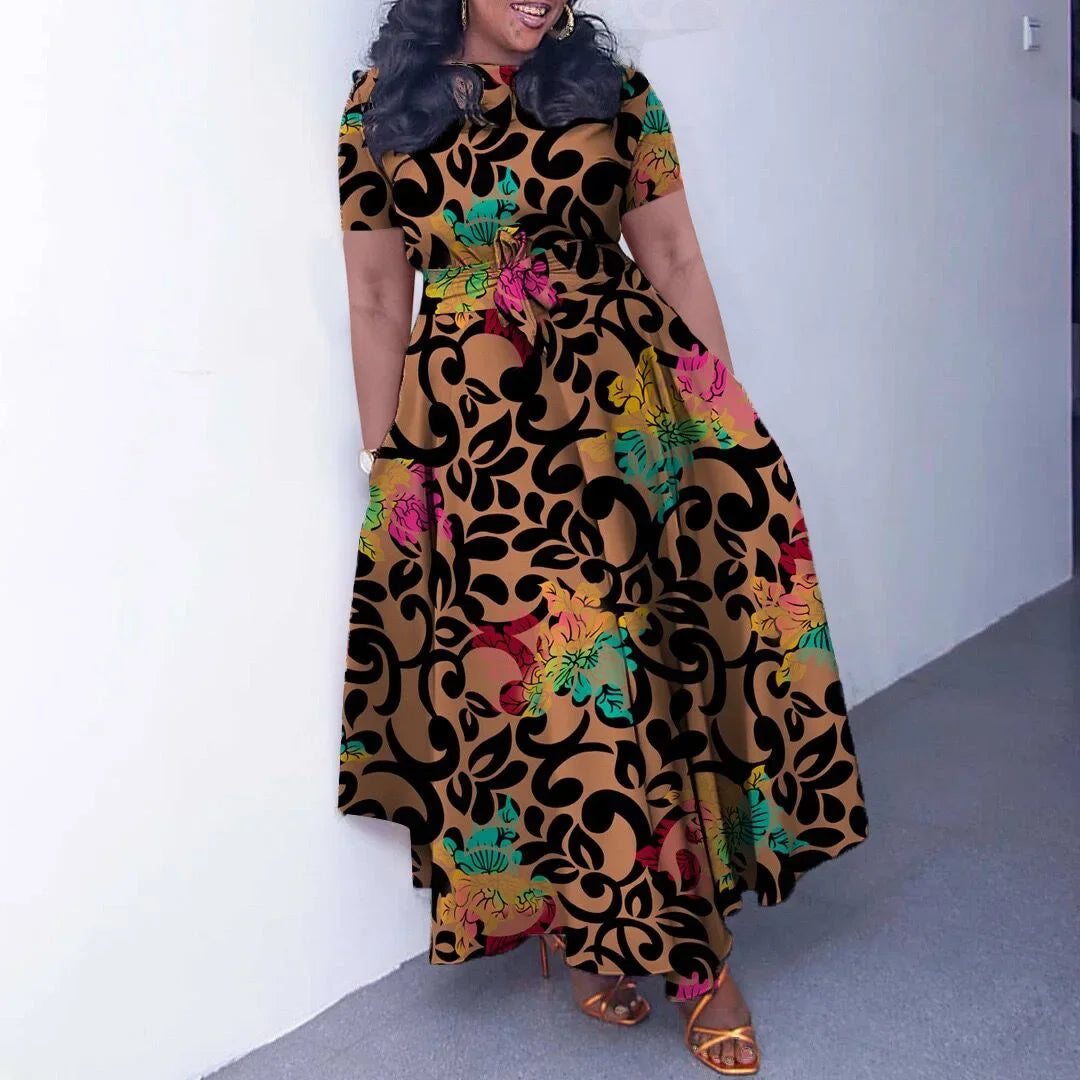 Robe Femme Grande Taille Dentelle Col Rond Manches Courtes Longueur Cheville Casual – CLEVI Paris