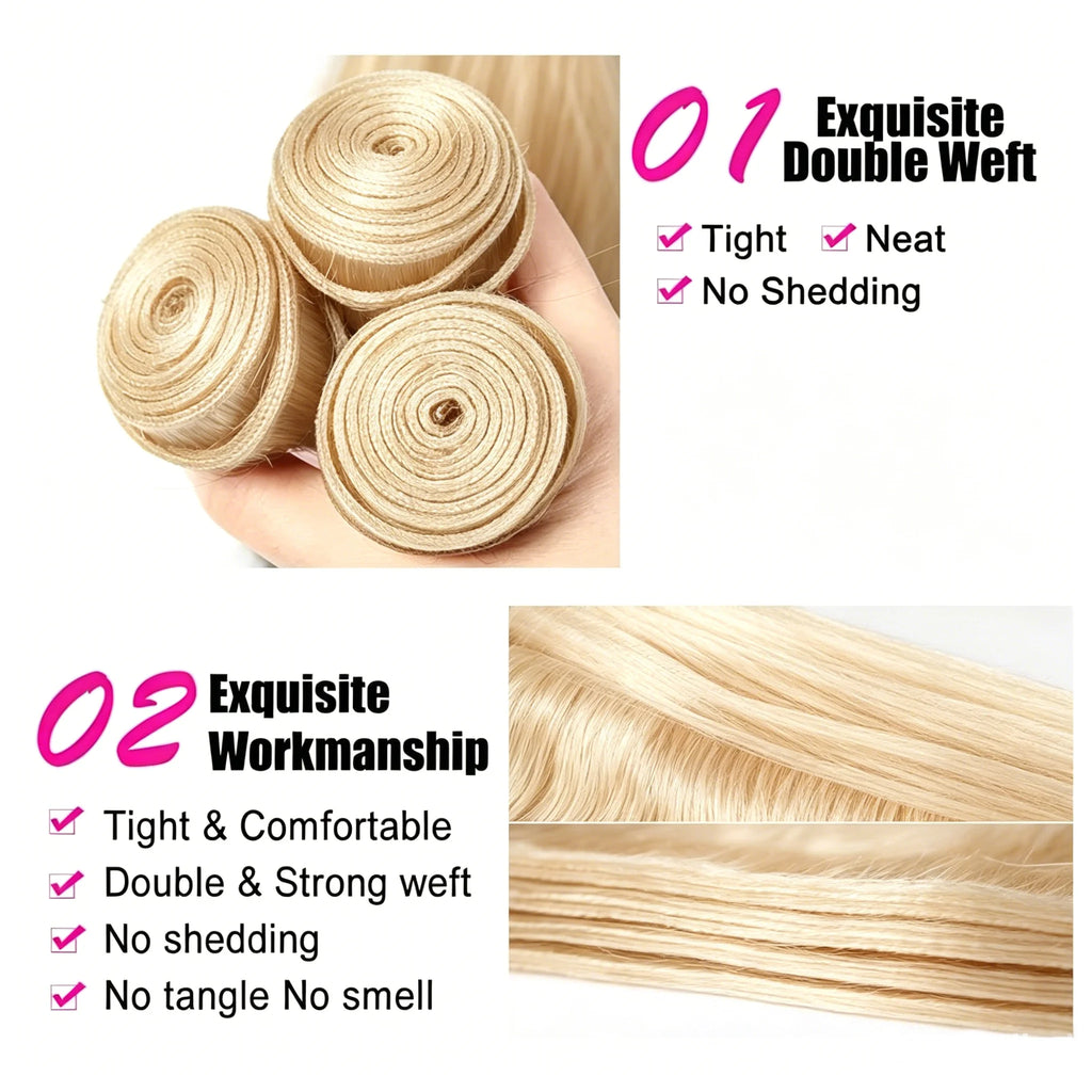 Bundles Cheveux Humains Lisses Blonde 613 Brésiliens Grade 12A – CLEVI Paris