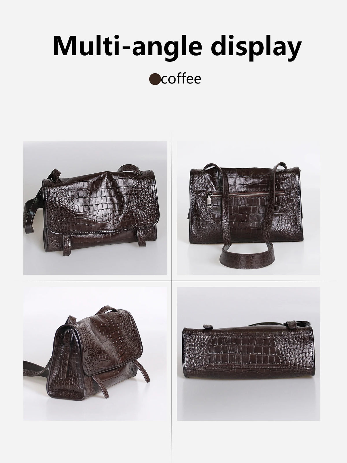Sac Box Cuir Vache Ciré Motif Crocodile Femme Épaule – CLEVI Paris