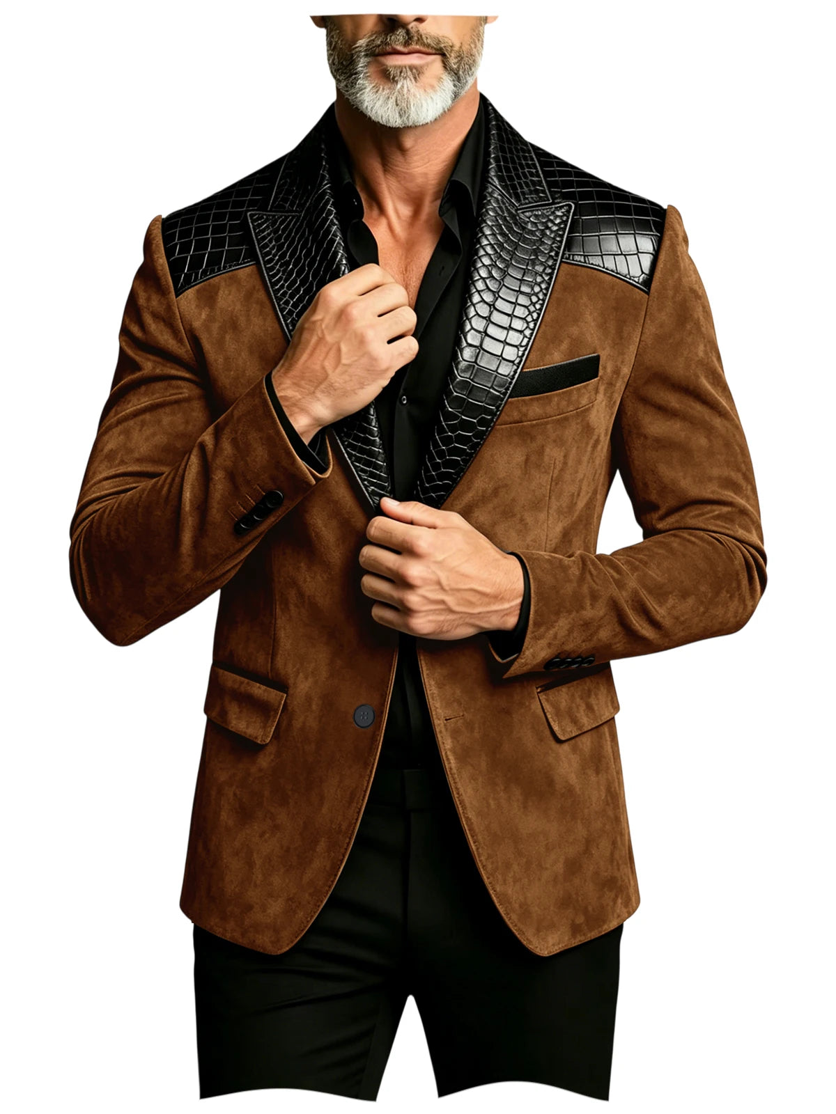 Blazer homme en daim, revers façon crocodile – CLEVI Paris