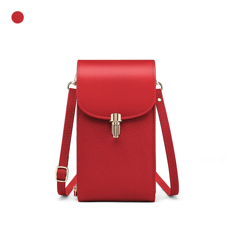 Sac Bandoulière Femme en Cuir Véritable – 8 Compartiments Carte, Poche Zippée