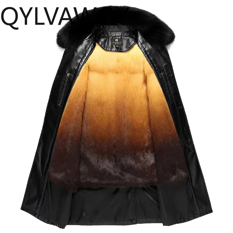 Manteau homme en cuir, vison et col renard – CLEVI Paris
