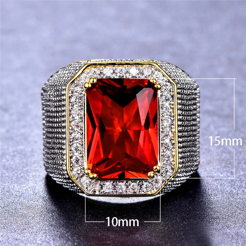 Bague Unisexe Zircon Rouge Motif Géométrique – CLEVI Paris