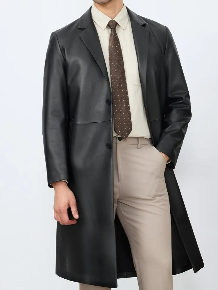 Manteau long homme en cuir à revers BEKEDEKE – CLEVI Paris