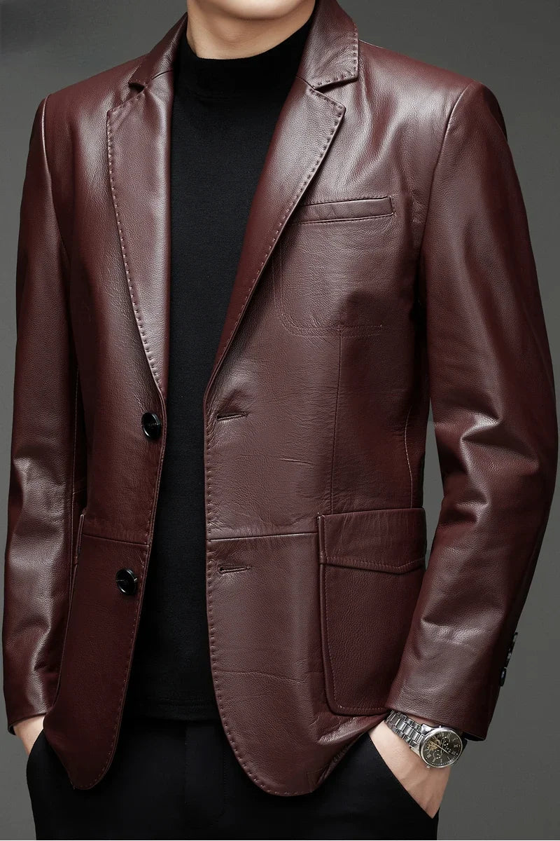 Veste homme en cuir de vachette boutonnée – CLEVI Paris