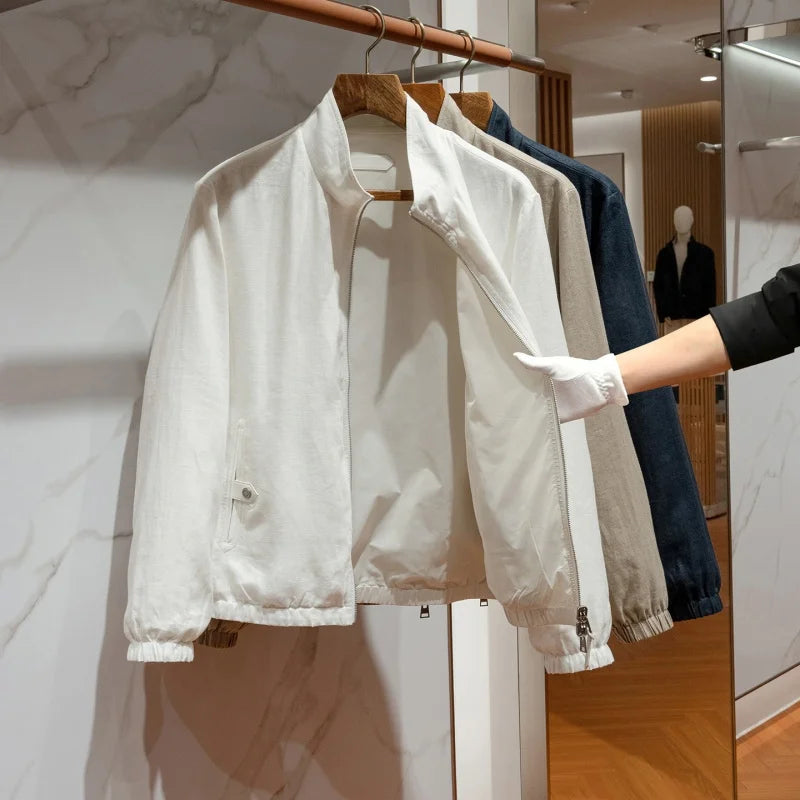 Veste homme zippée en lin et viscose – CLEVI Paris