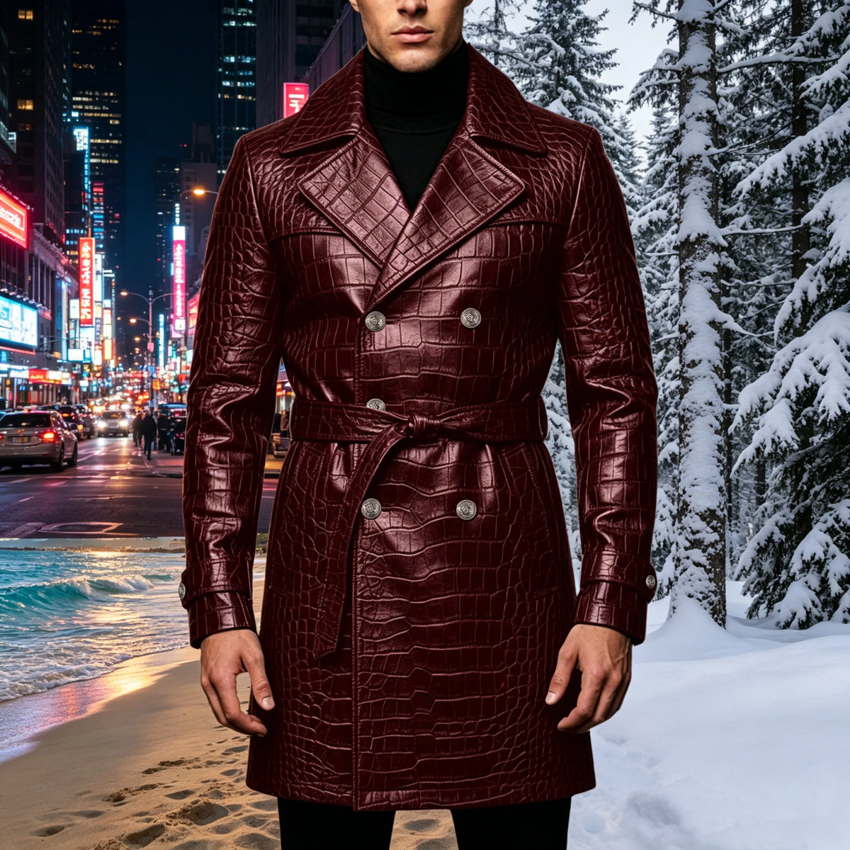 Manteau homme en similicuir effet crocodile – CLEVI Paris
