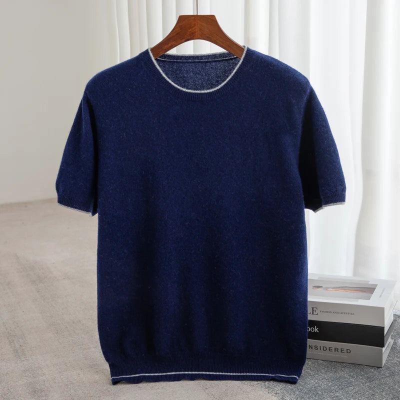 Pull Homme 100% Laine MVLYFLRT – Manches Courtes Col Rond Color Block Tricot – 6 Coloris, S à XXL – CLEVI Paris